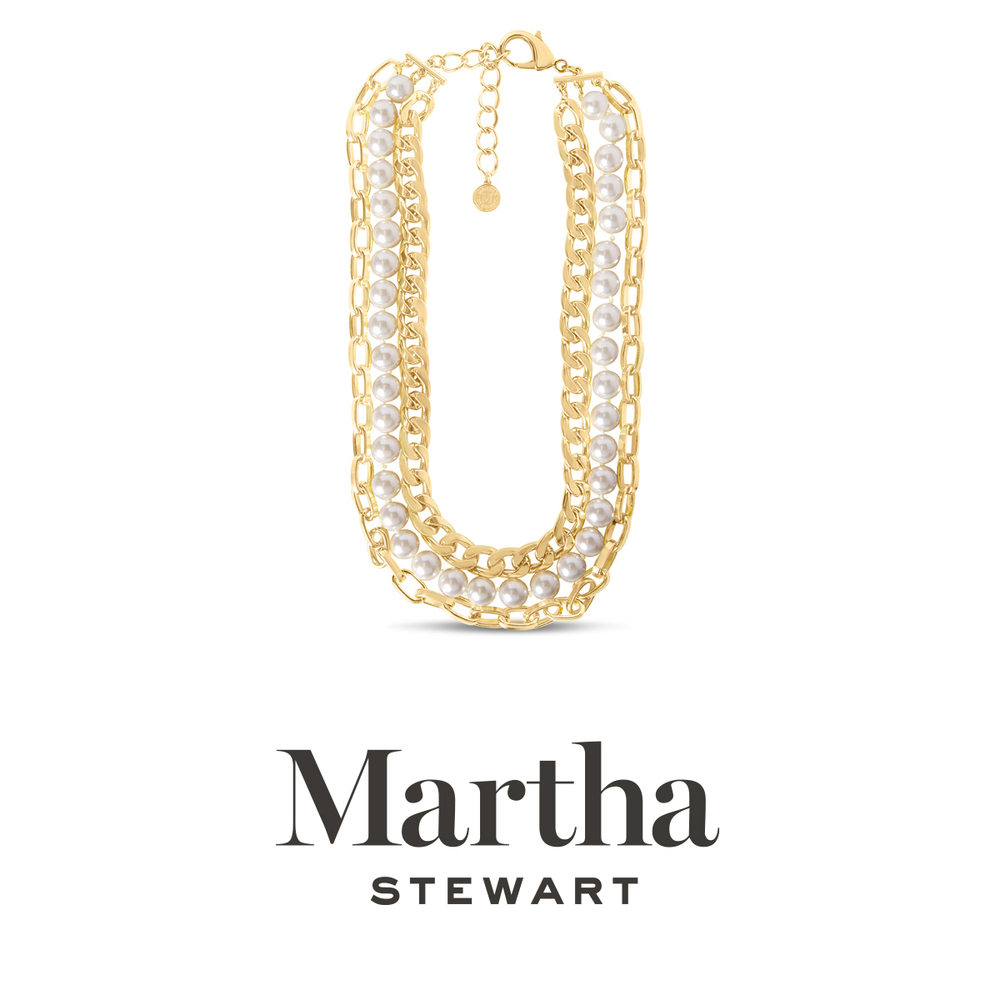 Martha Stewart Three Strand Pearl and Chain Necklace In Gold